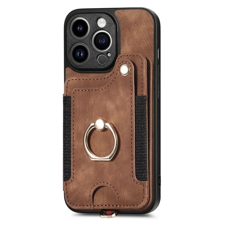 For iPhone 15 Pro Retro Skin-feel Ring Multi-card Wallet Phone Case(Brown) - HoMEdemic™ 