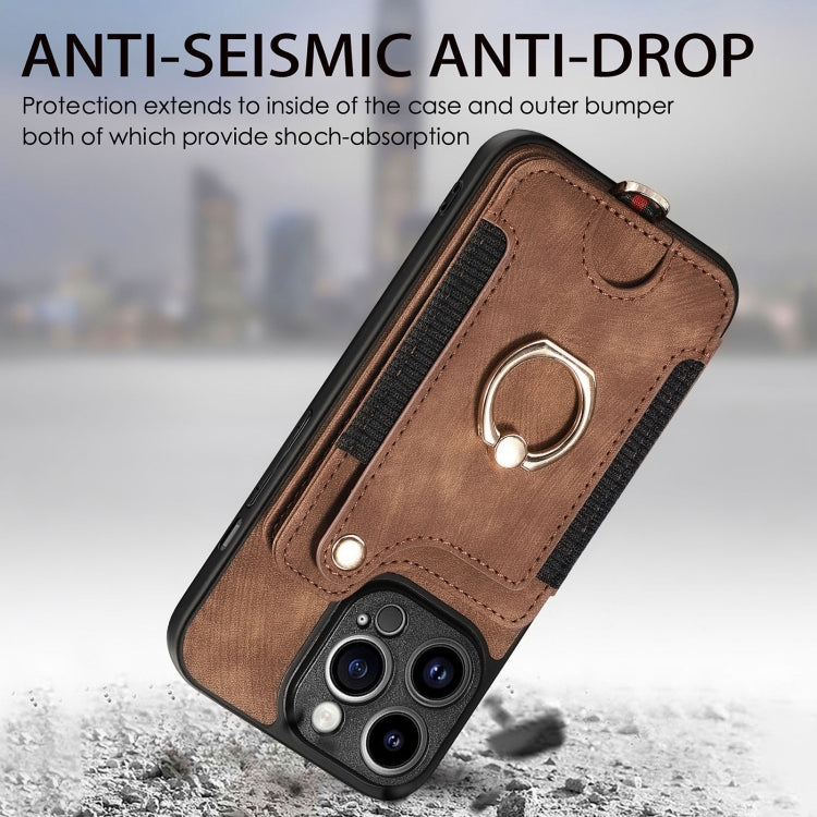 For iPhone 15 Pro Retro Skin-feel Ring Multi-card Wallet Phone Case(Brown) - HoMEdemic™ 