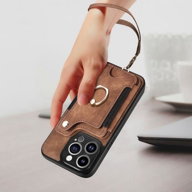 For iPhone 15 Pro Retro Skin-feel Ring Multi-card Wallet Phone Case(Brown) - HoMEdemic™ 