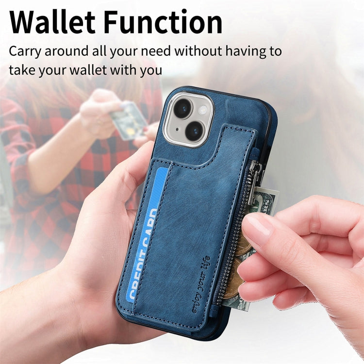 For iPhone 15 Pro Max Magsafe Zipper RFID Wallet All-inclusive Shockrpoof Phone Case(Blue) - HoMEdemic™ 