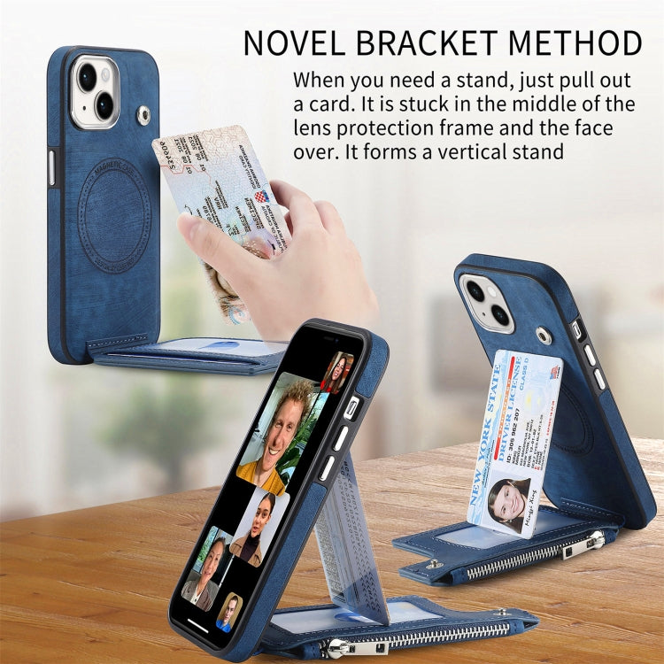 For iPhone 15 Pro Max Magsafe Zipper RFID Wallet All-inclusive Shockrpoof Phone Case(Blue) - HoMEdemic™ 
