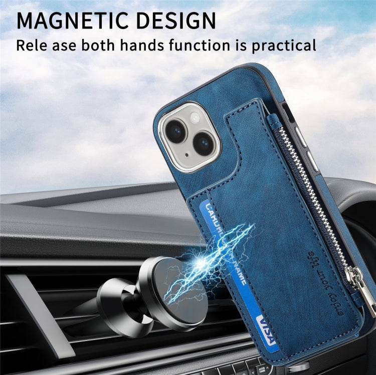 For iPhone 15 Pro Max Magsafe Zipper RFID Wallet All-inclusive Shockrpoof Phone Case(Blue) - HoMEdemic™ 