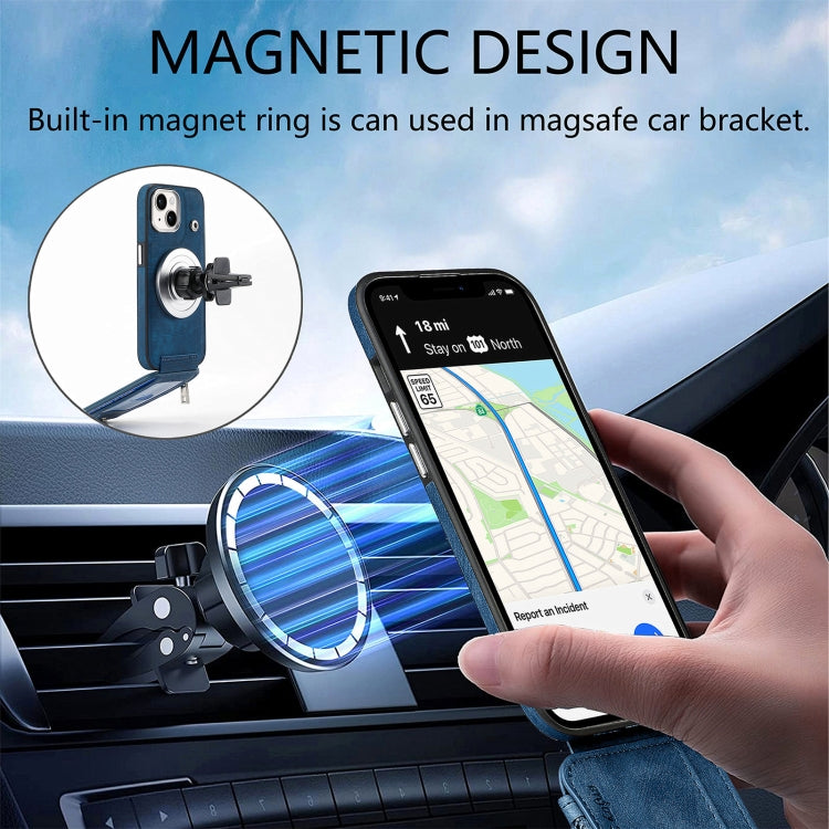 For iPhone 15 Pro Max Magsafe Zipper RFID Wallet All-inclusive Shockrpoof Phone Case(Blue) - HoMEdemic™ 