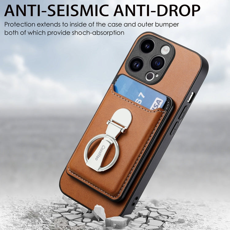 For iPhone 15 Pro Max Skin Feel Ring Holder Wallet Magnetic Phone Case(Brown) - HoMEdemic™ 