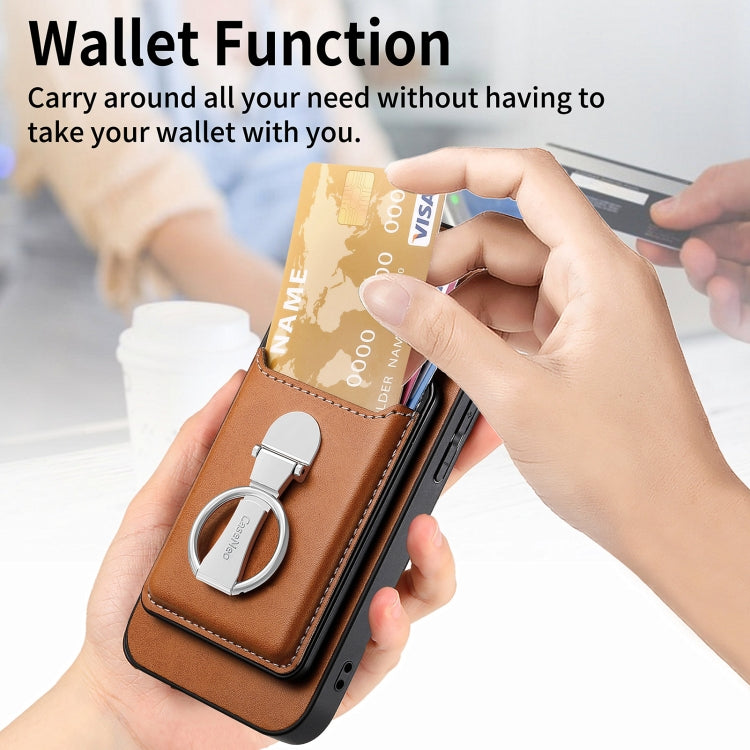 For iPhone 15 Pro Max Skin Feel Ring Holder Wallet Magnetic Phone Case(Brown) - HoMEdemic™ 