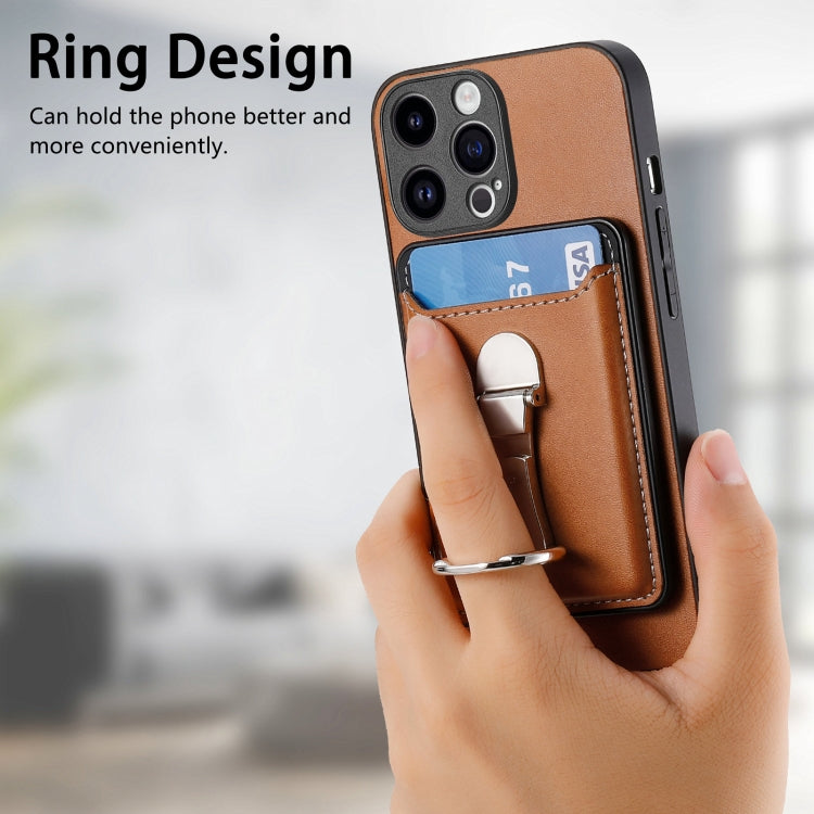 For iPhone 15 Pro Max Skin Feel Ring Holder Wallet Magnetic Phone Case(Brown) - HoMEdemic™ 