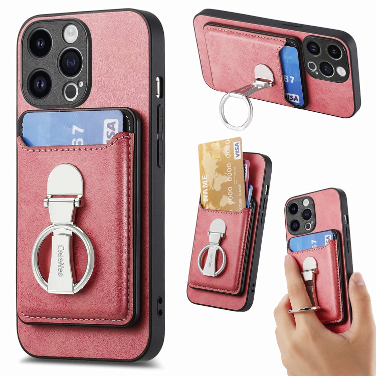 For iPhone 15 Pro Max Skin Feel Ring Holder Wallet Magnetic Phone Case(Pink) - HoMEdemic™ 