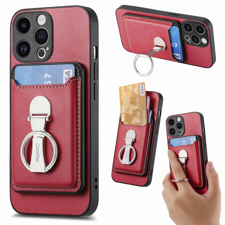 For iPhone 15 Pro Max Skin Feel Ring Holder Wallet Magnetic Phone Case(Red) - HoMEdemic™ 