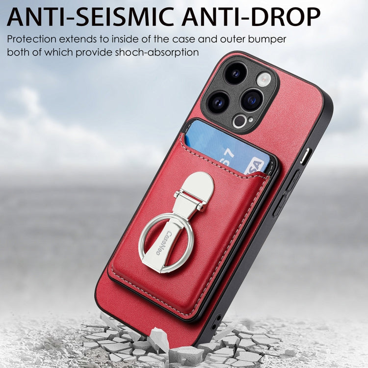 For iPhone 15 Pro Max Skin Feel Ring Holder Wallet Magnetic Phone Case(Red) - HoMEdemic™ 