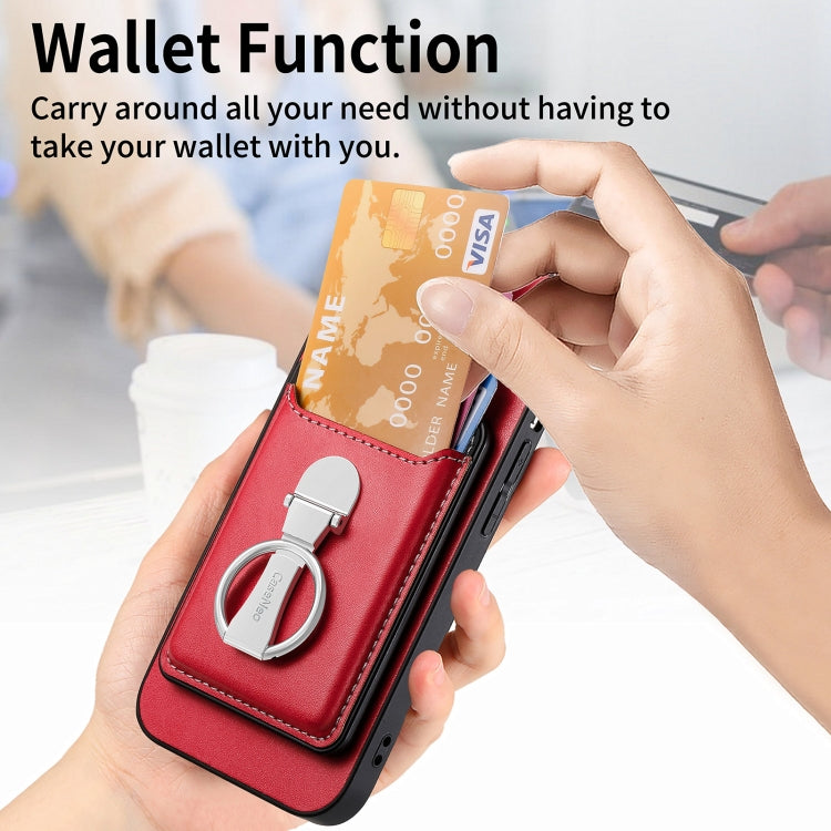 For iPhone 15 Pro Max Skin Feel Ring Holder Wallet Magnetic Phone Case(Red) - HoMEdemic™ 