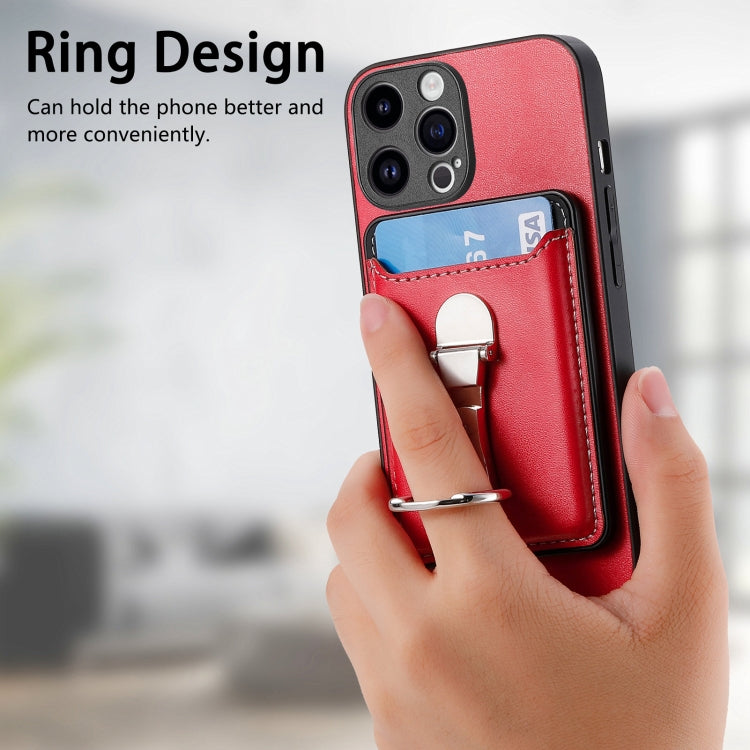 For iPhone 15 Pro Max Skin Feel Ring Holder Wallet Magnetic Phone Case(Red) - HoMEdemic™ 