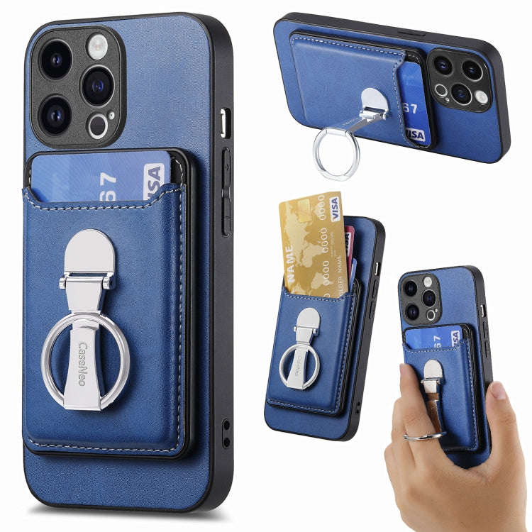For iPhone 15 Pro Max Skin Feel Ring Holder Wallet Magnetic Phone Case(Blue) - HoMEdemic™ 