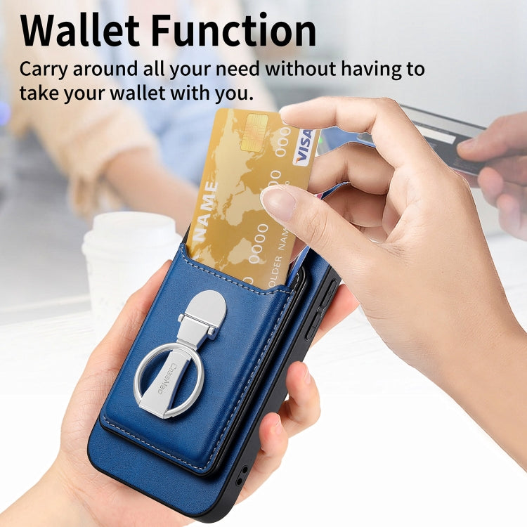 For iPhone 15 Pro Max Skin Feel Ring Holder Wallet Magnetic Phone Case(Blue) - HoMEdemic™ 
