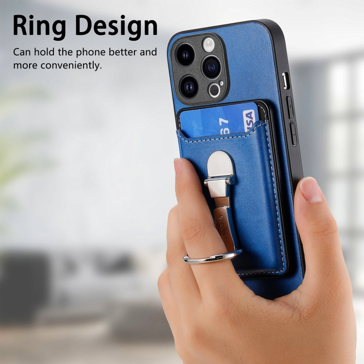 For iPhone 15 Pro Max Skin Feel Ring Holder Wallet Magnetic Phone Case(Blue) - HoMEdemic™ 