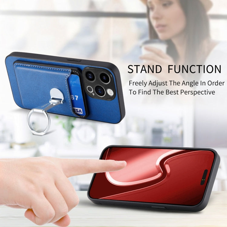 For iPhone 15 Pro Max Skin Feel Ring Holder Wallet Magnetic Phone Case(Blue) - HoMEdemic™ 
