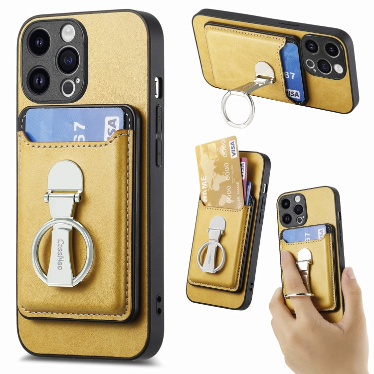 For iPhone 15 Pro Max Skin Feel Ring Holder Wallet Magnetic Phone Case(Yellow) - HoMEdemic™ 