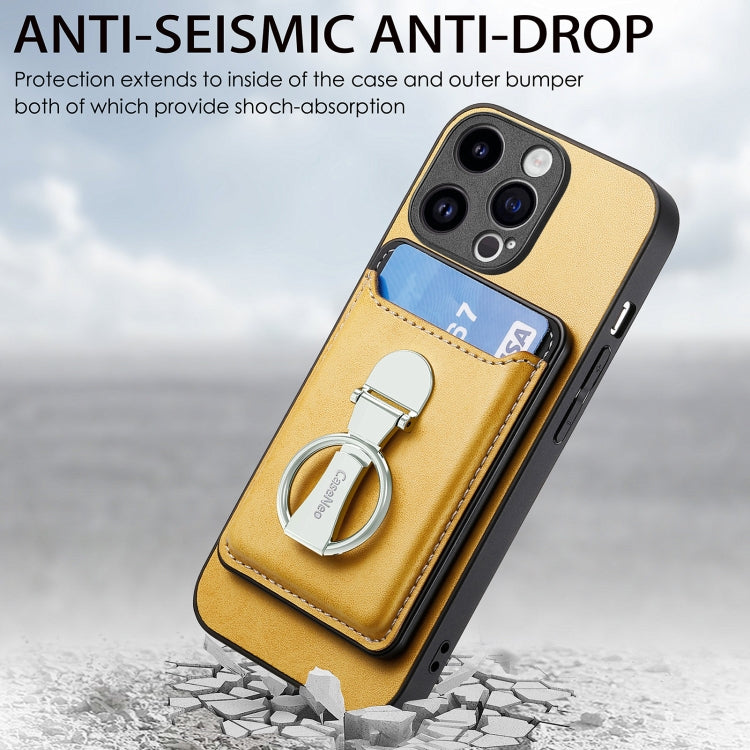 For iPhone 15 Pro Max Skin Feel Ring Holder Wallet Magnetic Phone Case(Yellow) - HoMEdemic™ 
