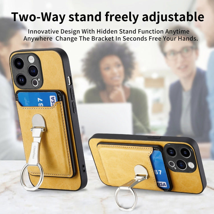 For iPhone 15 Pro Max Skin Feel Ring Holder Wallet Magnetic Phone Case(Yellow) - HoMEdemic™ 