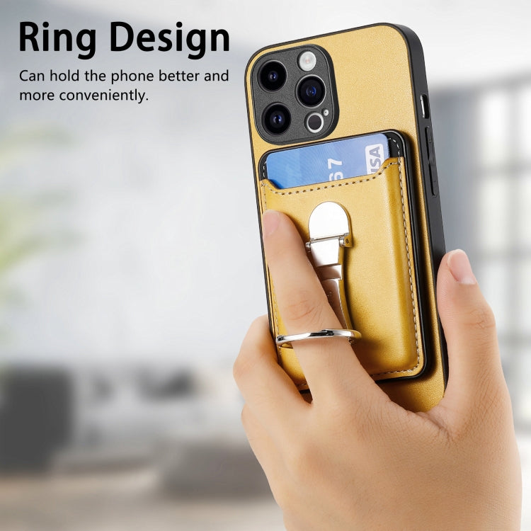 For iPhone 15 Pro Max Skin Feel Ring Holder Wallet Magnetic Phone Case(Yellow) - HoMEdemic™ 