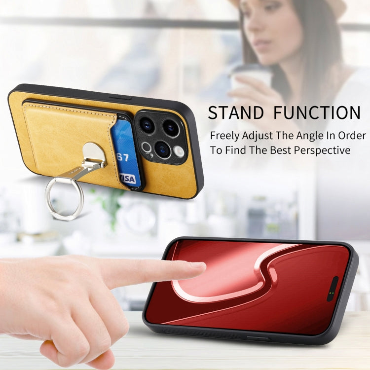 For iPhone 15 Pro Max Skin Feel Ring Holder Wallet Magnetic Phone Case(Yellow) - HoMEdemic™ 