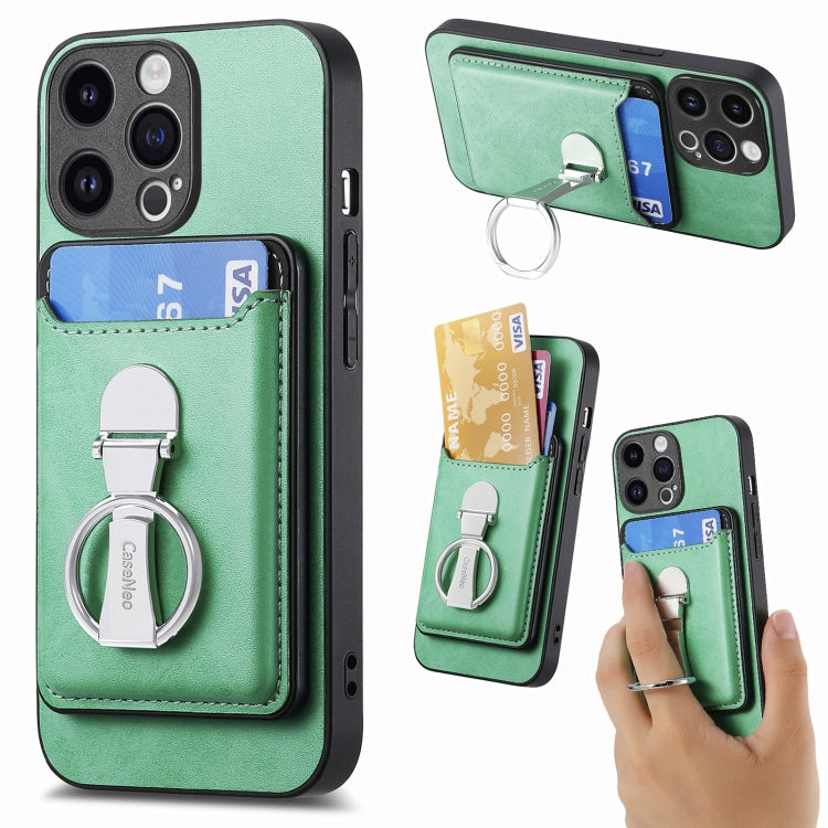 For iPhone 15 Pro Max Skin Feel Ring Holder Wallet Magnetic Phone Case(Green) - HoMEdemic™ 
