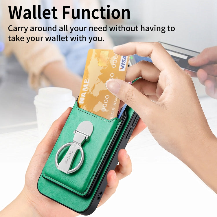 For iPhone 15 Pro Max Skin Feel Ring Holder Wallet Magnetic Phone Case(Green) - HoMEdemic™ 