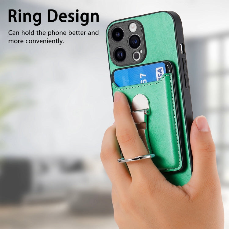For iPhone 15 Pro Max Skin Feel Ring Holder Wallet Magnetic Phone Case(Green) - HoMEdemic™ 