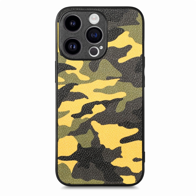 For iPhone 15 Pro Max Retro Camouflage Leather Back Phone Case(Yellow) - HoMEdemic™ 