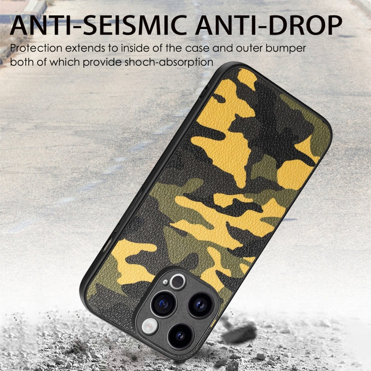For iPhone 15 Pro Max Retro Camouflage Leather Back Phone Case(Yellow) - HoMEdemic™ 