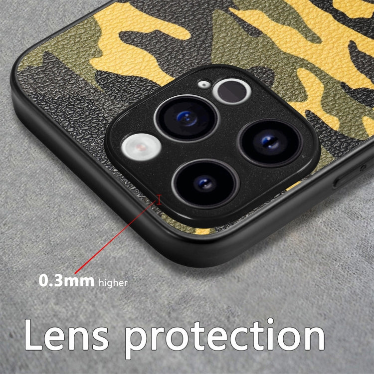 For iPhone 15 Pro Max Retro Camouflage Leather Back Phone Case(Yellow) - HoMEdemic™ 