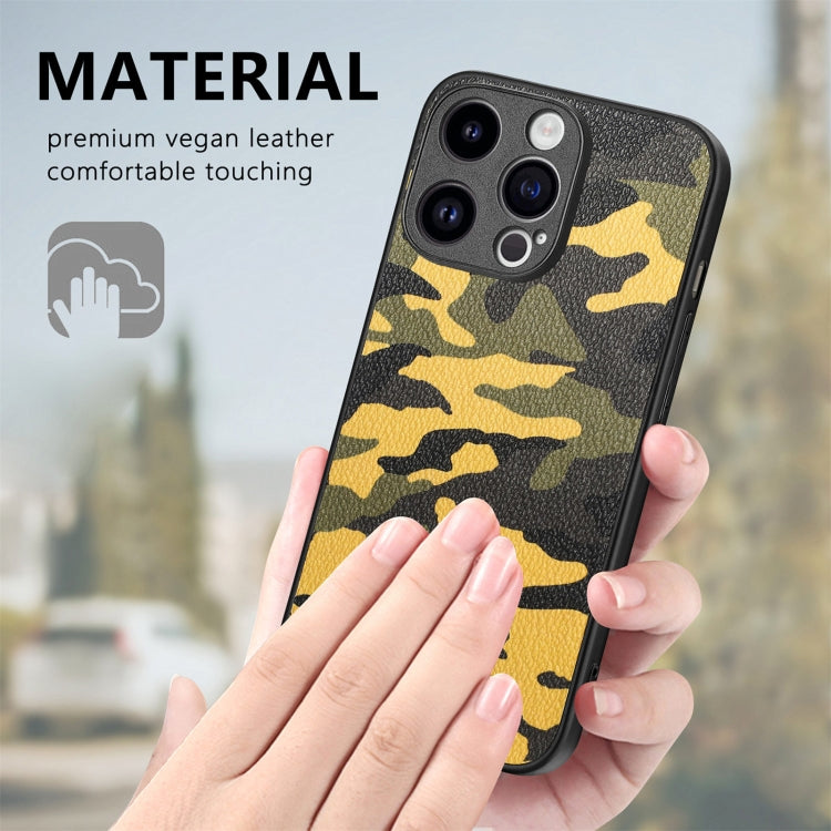 For iPhone 15 Pro Max Retro Camouflage Leather Back Phone Case(Yellow) - HoMEdemic™ 
