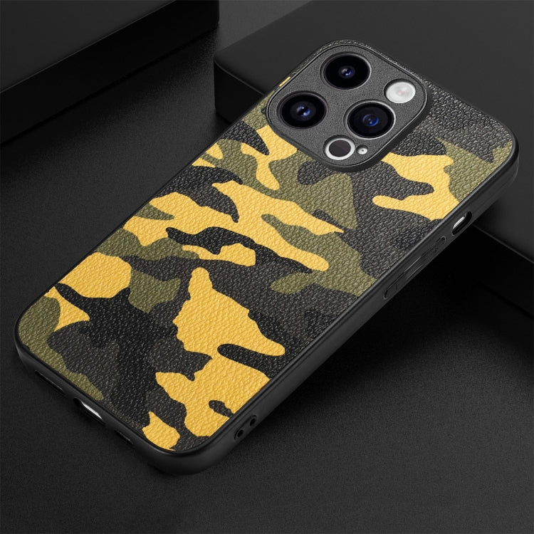 For iPhone 15 Pro Max Retro Camouflage Leather Back Phone Case(Yellow) - HoMEdemic™ 