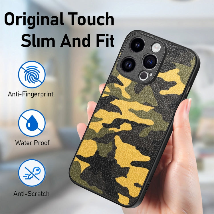 For iPhone 15 Pro Max Retro Camouflage Leather Back Phone Case(Yellow) - HoMEdemic™ 