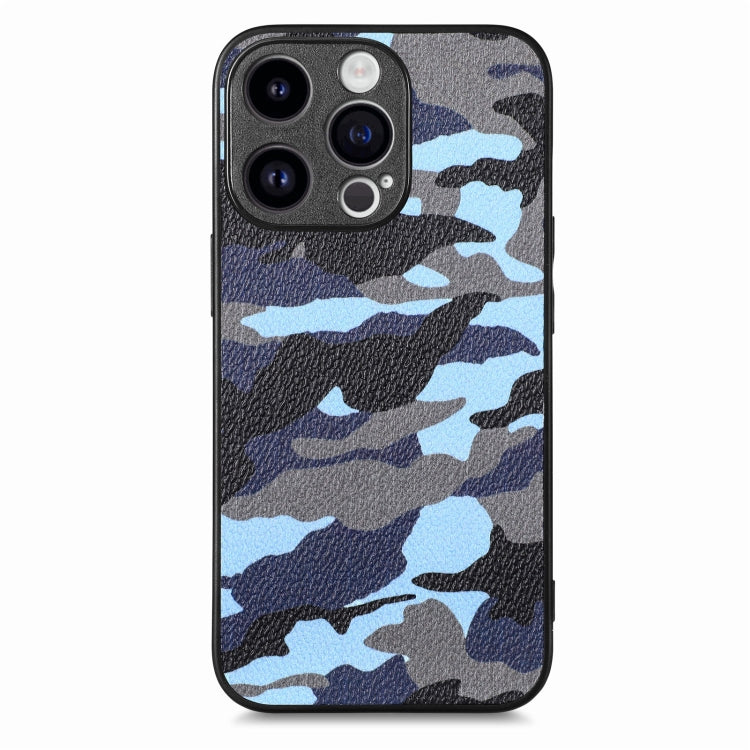 For iPhone 15 Pro Max Retro Camouflage Leather Back Phone Case(Blue) - HoMEdemic™ 