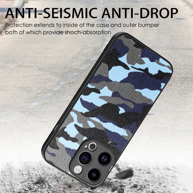 For iPhone 15 Pro Max Retro Camouflage Leather Back Phone Case(Blue) - HoMEdemic™ 