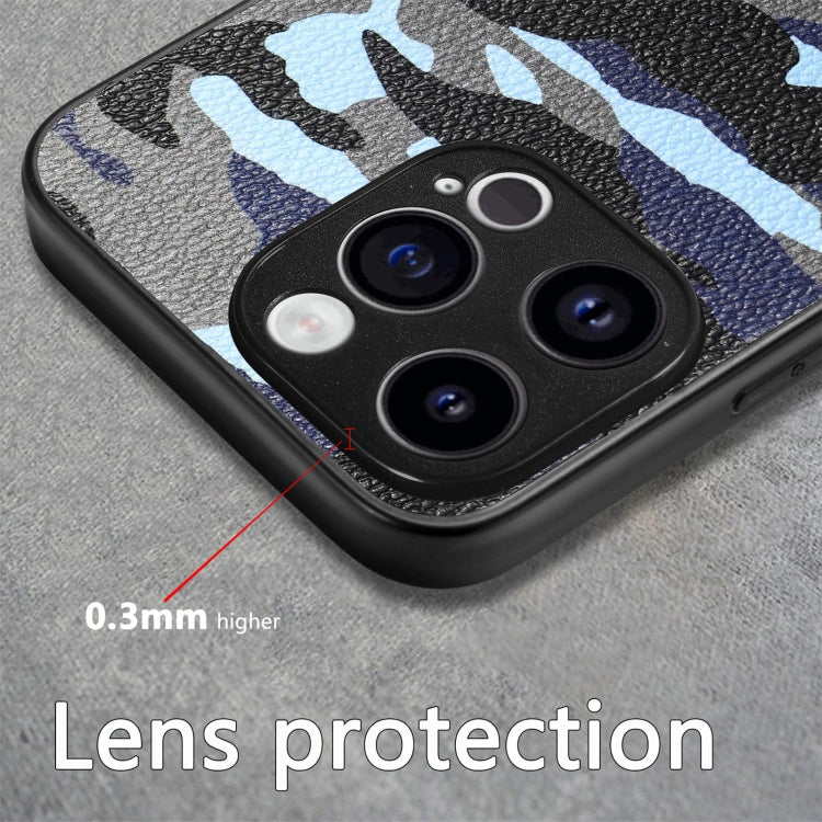 For iPhone 15 Pro Max Retro Camouflage Leather Back Phone Case(Blue) - HoMEdemic™ 