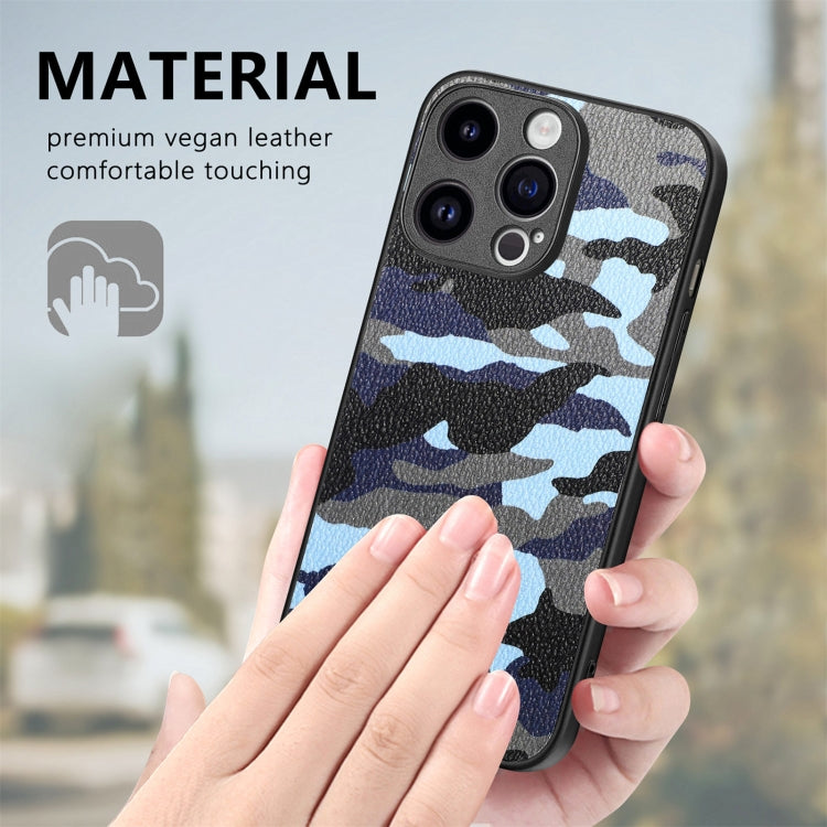 For iPhone 15 Pro Max Retro Camouflage Leather Back Phone Case(Blue) - HoMEdemic™ 