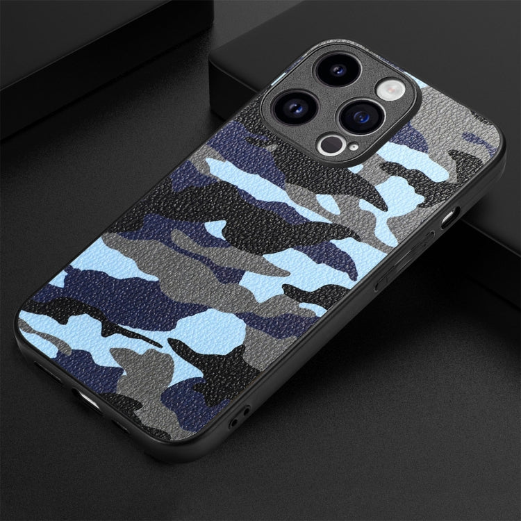For iPhone 15 Pro Max Retro Camouflage Leather Back Phone Case(Blue) - HoMEdemic™ 
