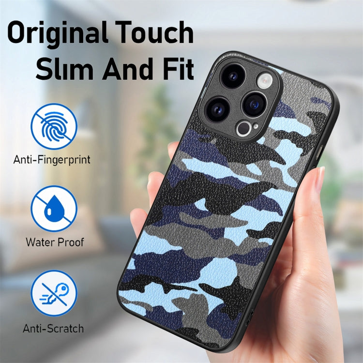 For iPhone 15 Pro Max Retro Camouflage Leather Back Phone Case(Blue) - HoMEdemic™ 