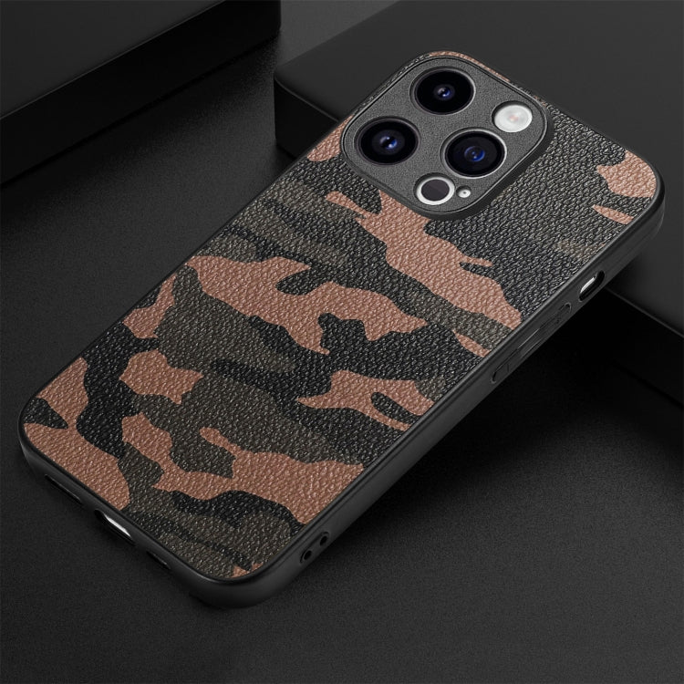 For iPhone 15 Pro Max Retro Camouflage Leather Back Phone Case(Brown) - HoMEdemic™ 