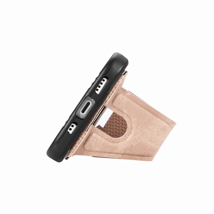 For iPhone 15 Pro max Carbon Fiber Wallet Flip Card K-shaped Holder Phone Case(Khaki) - HoMEdemic™ 