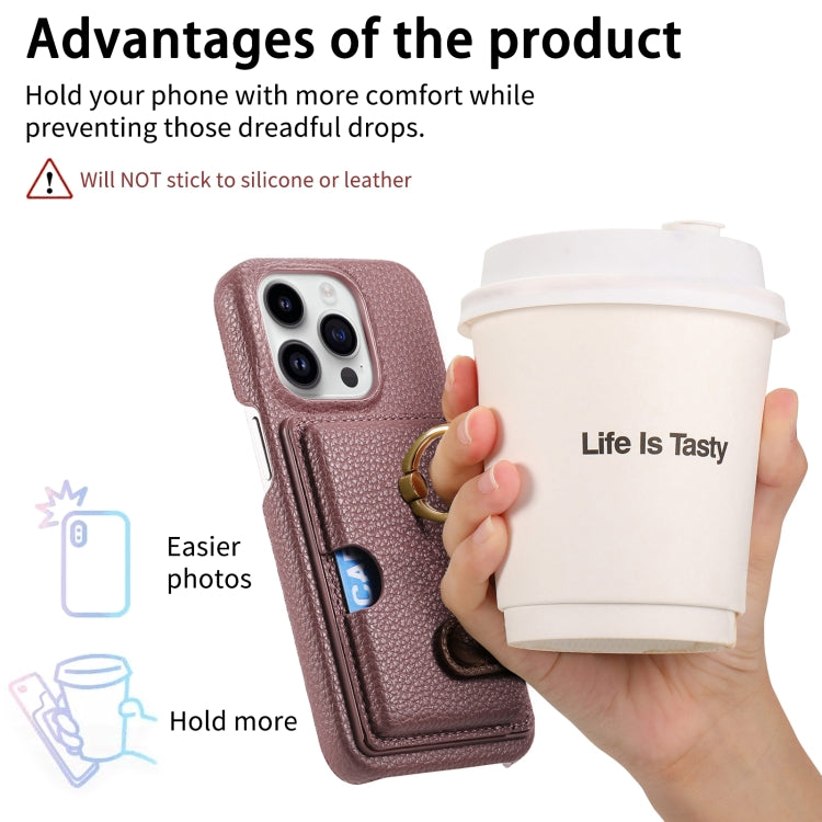 For iPhone 15 Pro Max Litchi Leather Oil Edge Ring Card Back Phone Case(Jujube apricot) - HoMEdemic™ 