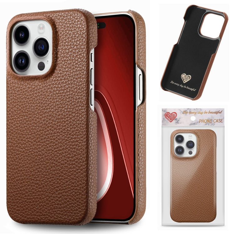 For iPhone 15 Pro Max Litchi Oil Edge Leather Back Phone Case(Brown) - HoMEdemic™ 