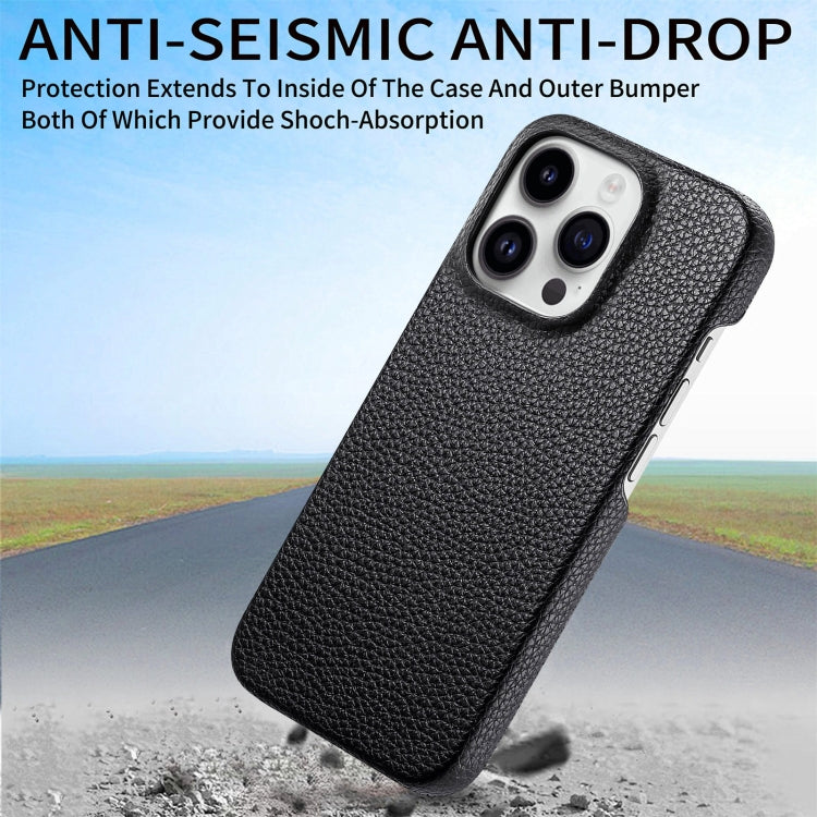 For iPhone 15 Pro Max Litchi Oil Edge Leather Back Phone Case(Black) - HoMEdemic™ 