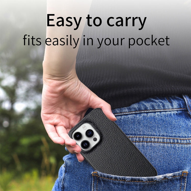 For iPhone 15 Pro Max Litchi Oil Edge Leather Back Phone Case(Black) - HoMEdemic™ 