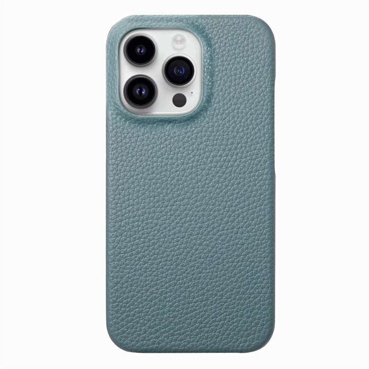 For iPhone 15 Pro Max Litchi Oil Edge Leather Back Phone Case(Light Blue) - HoMEdemic™ 