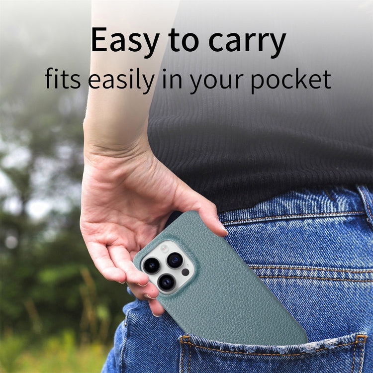 For iPhone 15 Pro Max Litchi Oil Edge Leather Back Phone Case(Light Blue) - HoMEdemic™ 