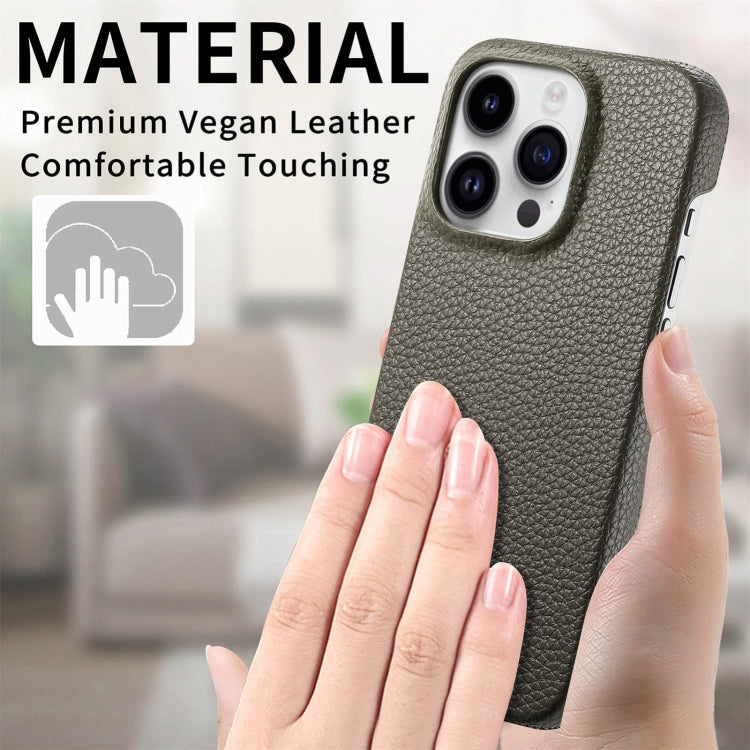 For iPhone 15 Pro Max Litchi Oil Edge Leather Back Phone Case(Grey) - HoMEdemic™ 