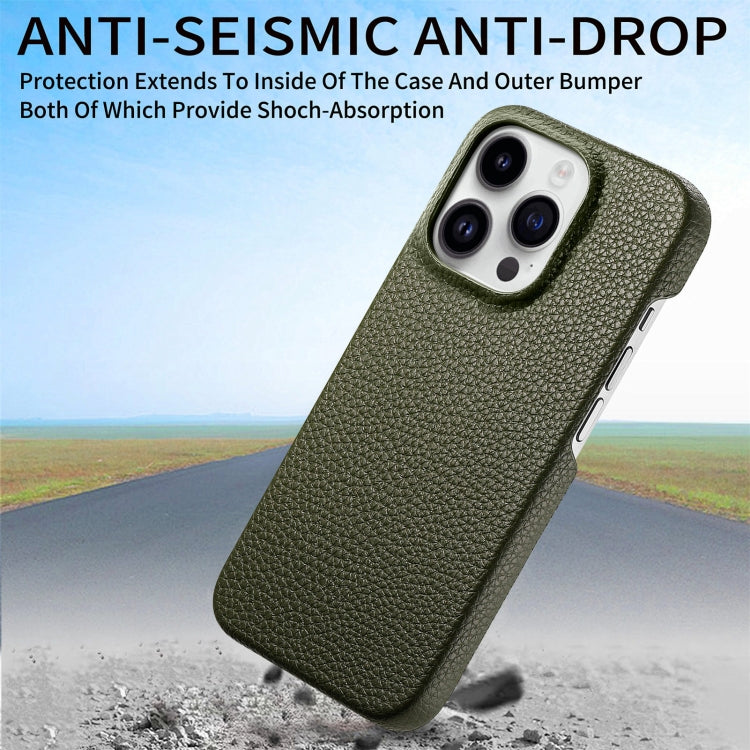 For iPhone 15 Pro Max Litchi Oil Edge Leather Back Phone Case(Green) - HoMEdemic™ 