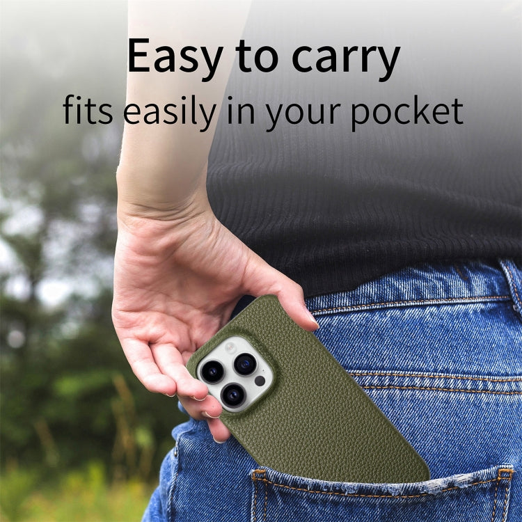 For iPhone 15 Pro Max Litchi Oil Edge Leather Back Phone Case(Green) - HoMEdemic™ 